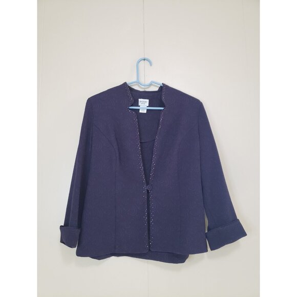 Dorby Womens 10 Dress & Jacket Outfit Set Semi Formal Purple Beaded Blazer Midi - Picture 3 of 6